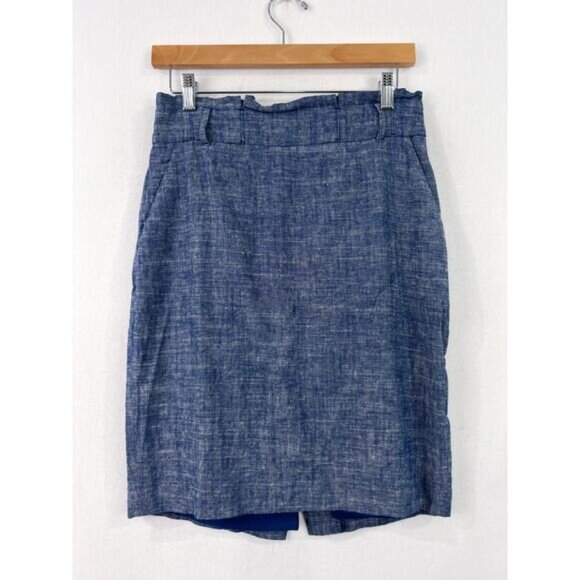 Ann Taylor Linen Blend Knee Length Skirt 4 Petite Corpcore Professional Pleated - Picture 1 of 7